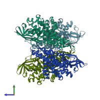 PDB entry 3d6b coloured by chain, side view.