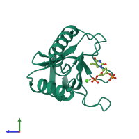 PDB entry 3d6c coloured by chain, side view.
