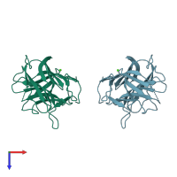 PDB entry 3d6e coloured by chain, top view.