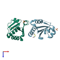 PDB entry 3d6i coloured by chain, top view.