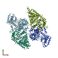 PDB entry 3d6k coloured by chain, front view.