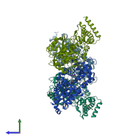 PDB entry 3d6k coloured by chain, side view.