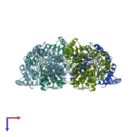 PDB entry 3d6k coloured by chain, top view.