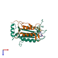 PDB entry 3d6m coloured by chain, top view.