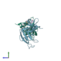 PDB entry 3d6q coloured by chain, side view.