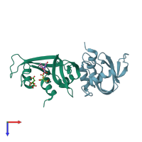 PDB entry 3d6q coloured by chain, top view.