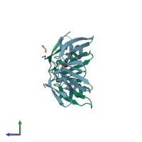 PDB entry 3d6w coloured by chain, side view.
