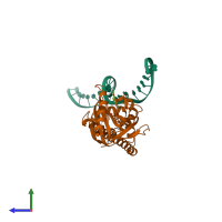 PDB entry 3d6y coloured by chain, side view.