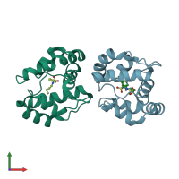 PDB entry 3d73 coloured by chain, front view.