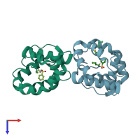 PDB entry 3d73 coloured by chain, top view.