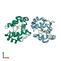 PDB entry 3d74 coloured by chain, front view.