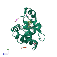 PDB entry 3d77 coloured by chain, side view.