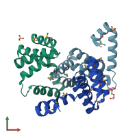 PDB entry 3d7i coloured by chain, front view.