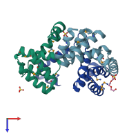 PDB entry 3d7i coloured by chain, top view.