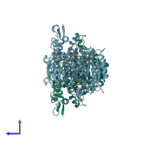 PDB entry 3d7k coloured by chain, side view.