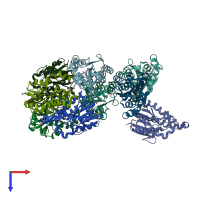 PDB entry 3d7l coloured by chain, top view.