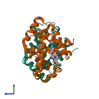 PDB entry 3d7o coloured by chain, side view.