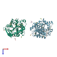 PDB entry 3d7r coloured by chain, top view.