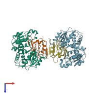 PDB entry 3d7s coloured by chain, top view.