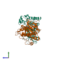 PDB entry 3d7t coloured by chain, side view.