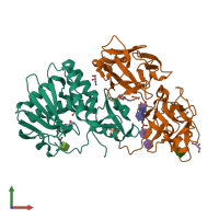 PDB entry 3d7w coloured by chain, front view.
