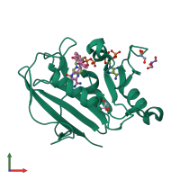 PDB entry 3d80 coloured by chain, front view.