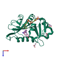 PDB entry 3d80 coloured by chain, top view.