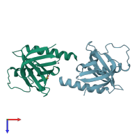 PDB entry 3d8d coloured by chain, top view.