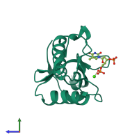 PDB entry 3d8g coloured by chain, side view.