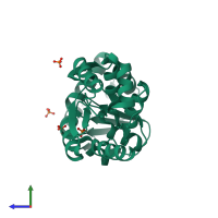 PDB entry 3d8r coloured by chain, side view.