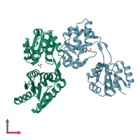 PDB entry 3d8t coloured by chain, front view.