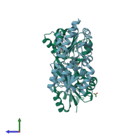 PDB entry 3d8t coloured by chain, side view.