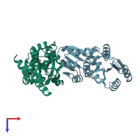 PDB entry 3d8t coloured by chain, top view.
