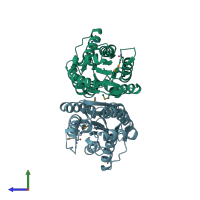 PDB entry 3d8u coloured by chain, side view.