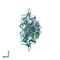 PDB entry 3d8x coloured by chain, side view.