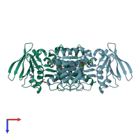 PDB entry 3d8x coloured by chain, top view.