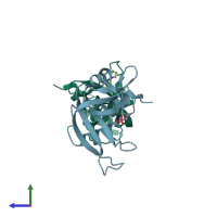 PDB entry 3d8z coloured by chain, side view.