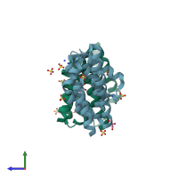 PDB entry 3d9i coloured by chain, side view.