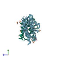 PDB entry 3d9j coloured by chain, side view.