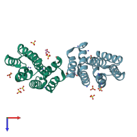 PDB entry 3d9j coloured by chain, top view.