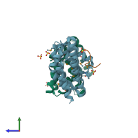 PDB entry 3d9o coloured by chain, side view.