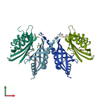 PDB entry 3d9r coloured by chain, front view.