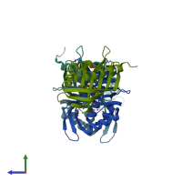 PDB entry 3d9r coloured by chain, side view.