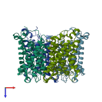 PDB entry 3d9s coloured by chain, top view.