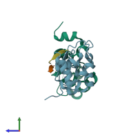 PDB entry 3d9t coloured by chain, side view.