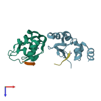 PDB entry 3d9t coloured by chain, top view.