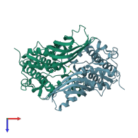PDB entry 3da3 coloured by chain, top view.