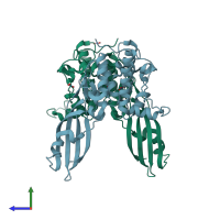 PDB entry 3da4 coloured by chain, side view.