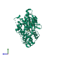 PDB entry 3da6 coloured by chain, side view.