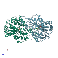 PDB entry 3daa coloured by chain, top view.